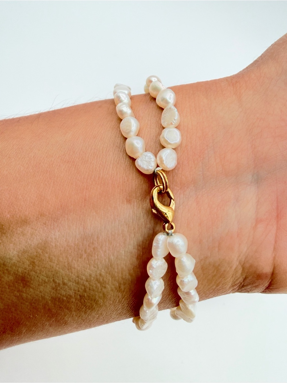 Freshwater Pearl Garnet Double Strand Bracelet Gold Tone 7.5” - Picture 10 of 10